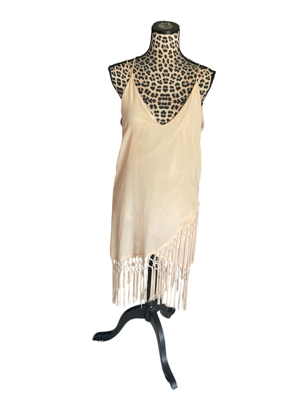 essue Cream Fringe Slip Dress